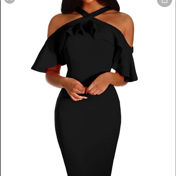 made2envy Dresses & Skirts - Black frill cold shoulder midi
